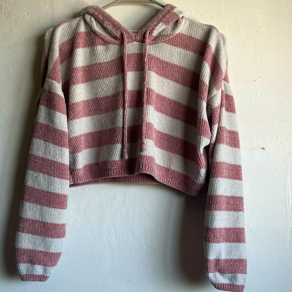 Angel Kiss, pink and white shirt with hood. Size medium